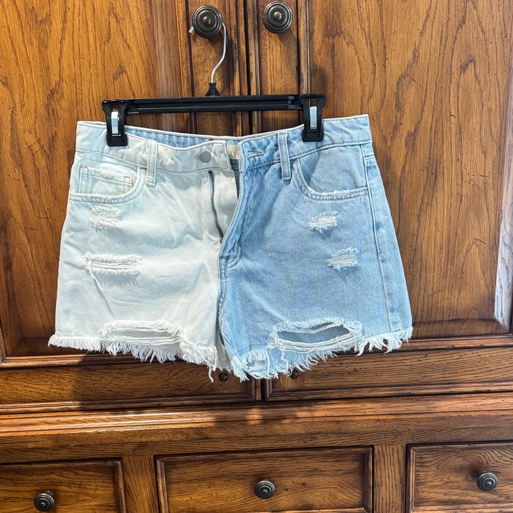 Altar'd State Light Blue and White Distressed Jean Shorts
